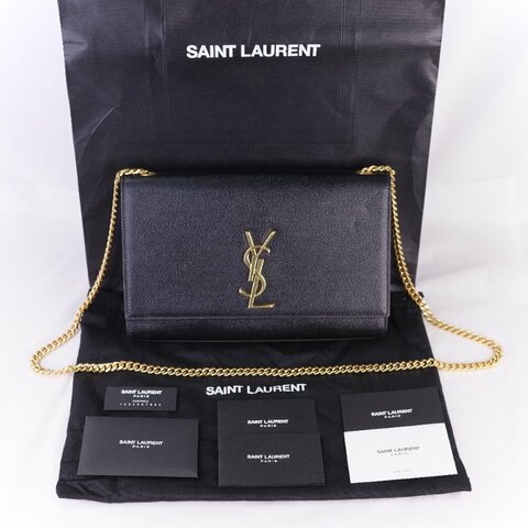Saint Laurent 聖羅蘭 魚子醬牛皮 黑色 金扣 Logo 鏈條包·