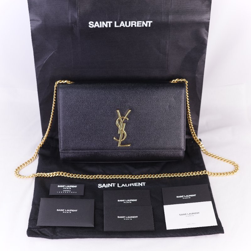 Saint Laurent 聖羅蘭 魚子醬牛皮 黑色 金扣 Logo 鏈條包·-0