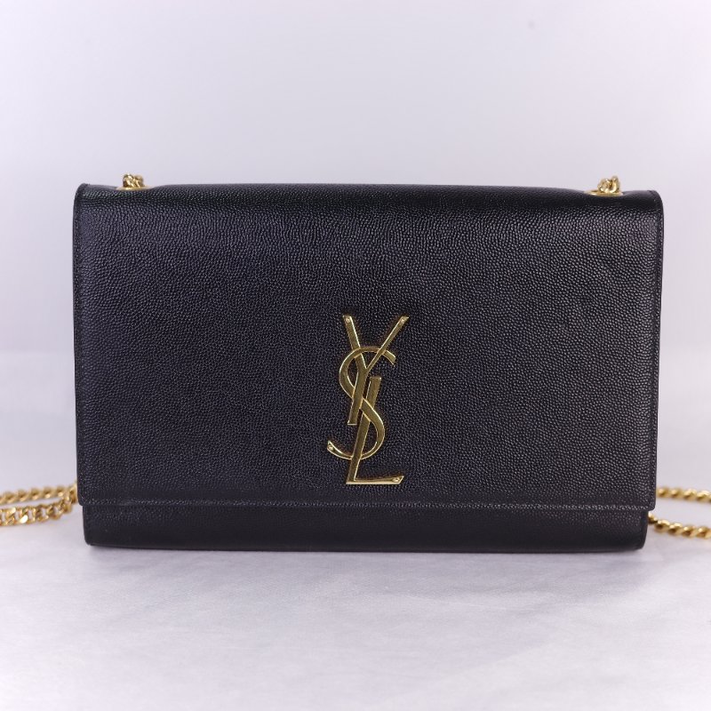 Saint Laurent 聖羅蘭 魚子醬牛皮 黑色 金扣 Logo 鏈條包·-1