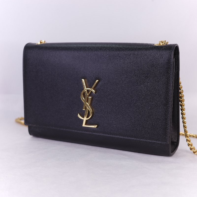 Saint Laurent 聖羅蘭 魚子醬牛皮 黑色 金扣 Logo 鏈條包·-2