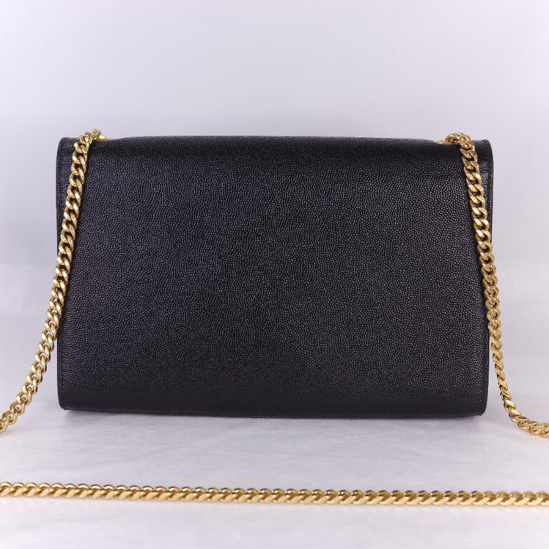 Saint Laurent 聖羅蘭 魚子醬牛皮 黑色 金扣 Logo 鏈條包·-4