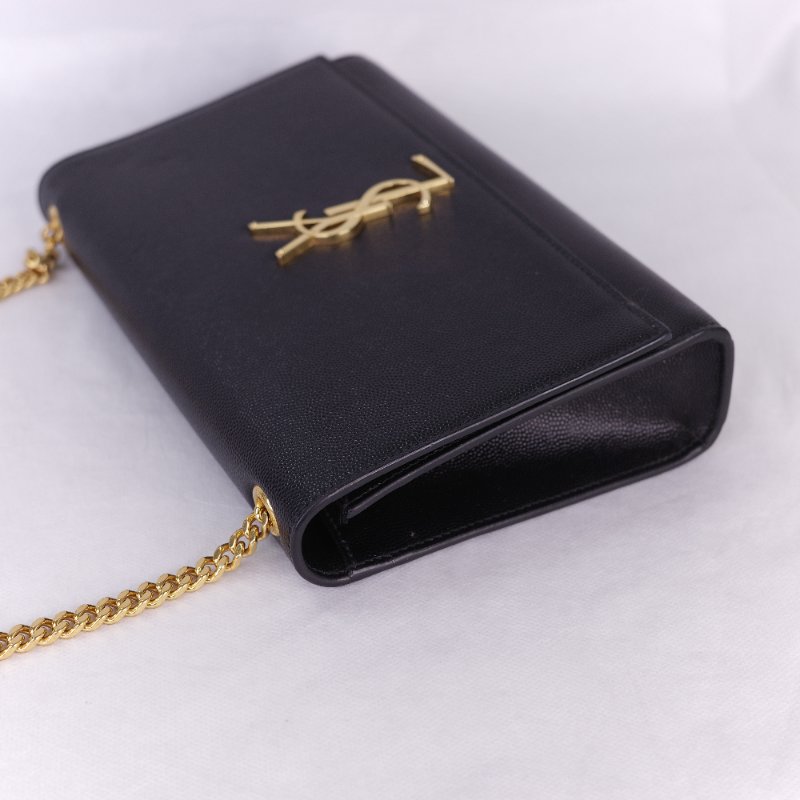 Saint Laurent 聖羅蘭 魚子醬牛皮 黑色 金扣 Logo 鏈條包·-5