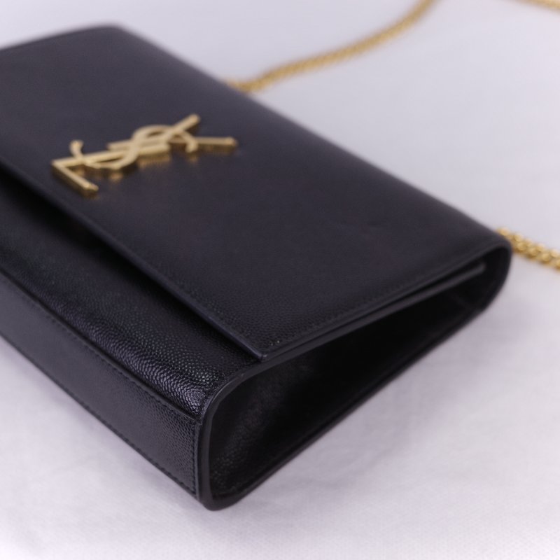 Saint Laurent 聖羅蘭 魚子醬牛皮 黑色 金扣 Logo 鏈條包·-8