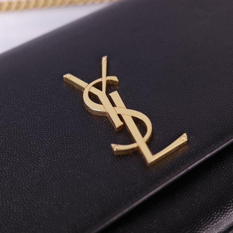 Saint Laurent 聖羅蘭 魚子醬牛皮 黑色 金扣 Logo 鏈條包·-10