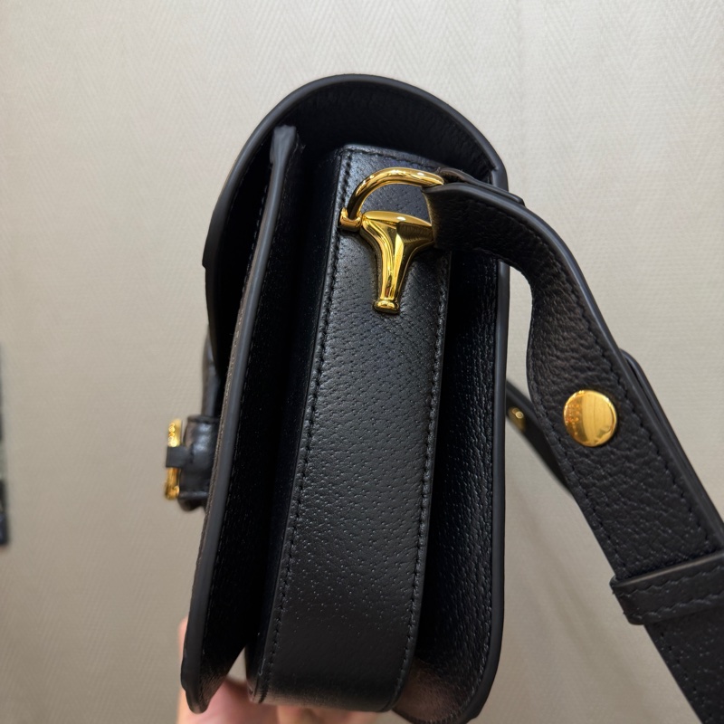 Gucci 黑丹寧布黑牛皮金釦1955肩斜背包-2