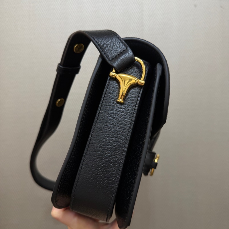 Gucci 黑丹寧布黑牛皮金釦1955肩斜背包-3