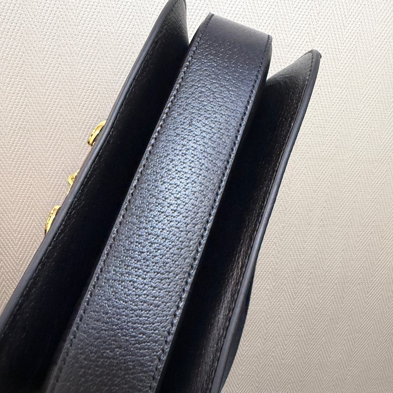 Gucci 黑丹寧布黑牛皮金釦1955肩斜背包-6