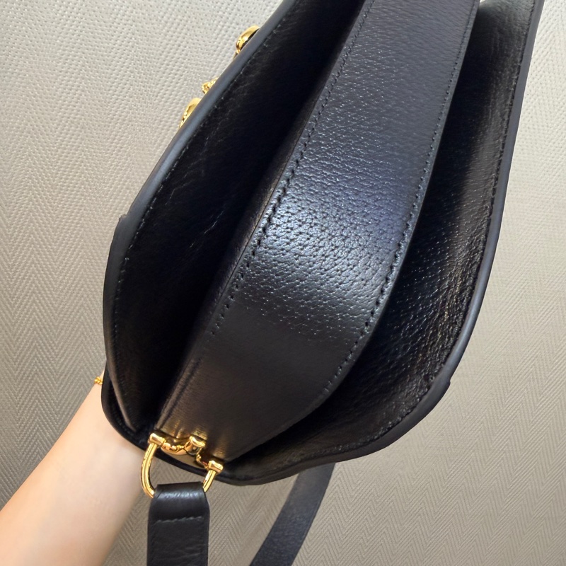 Gucci 黑丹寧布黑牛皮金釦1955肩斜背包-7