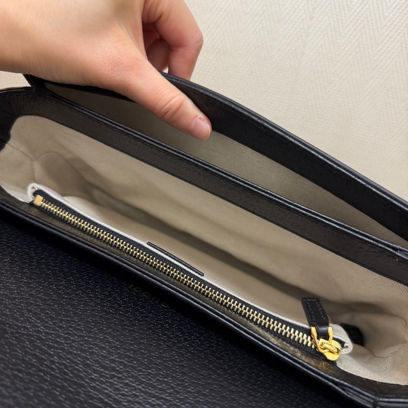 Gucci 黑丹寧布黑牛皮金釦1955肩斜背包-11