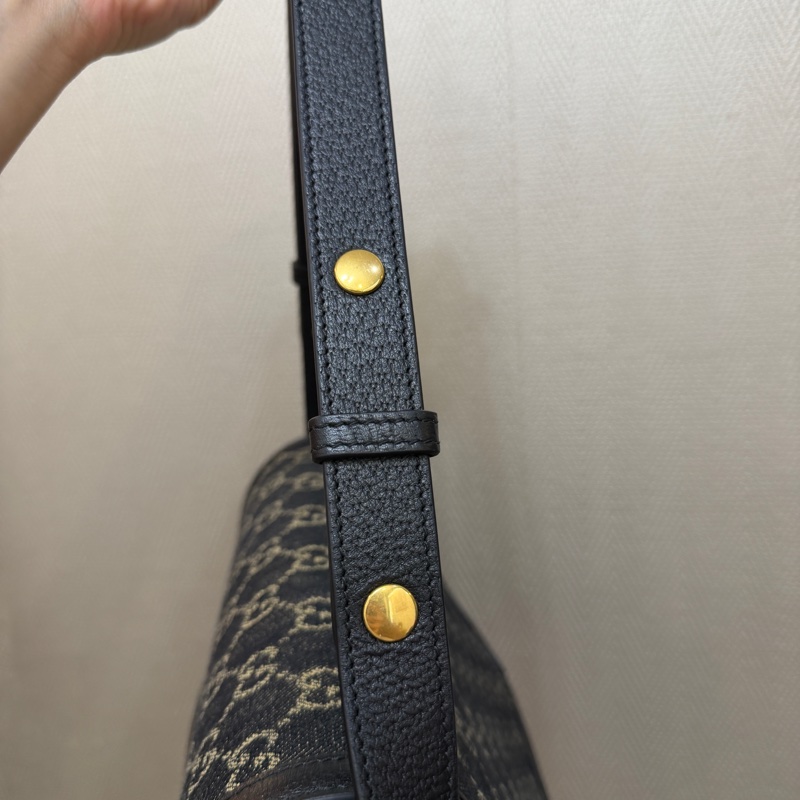 Gucci 黑丹寧布黑牛皮金釦1955肩斜背包-14