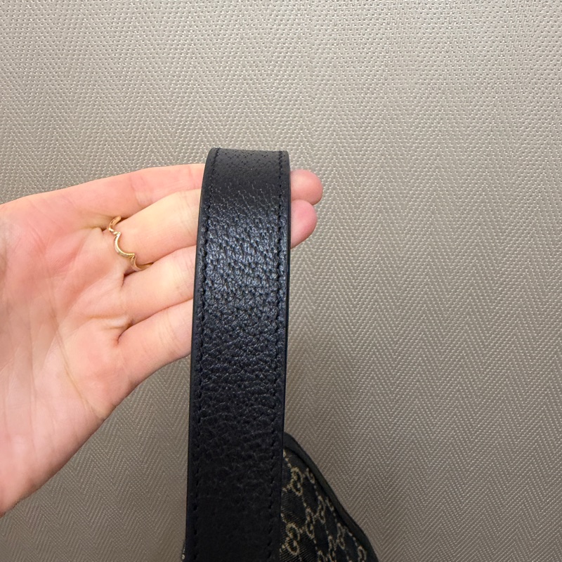 Gucci 黑丹寧布黑牛皮金釦1955肩斜背包-15