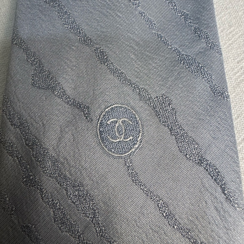 CHANEL 藍灰色斜條紋領帶 領結 絲綢（中古）-2