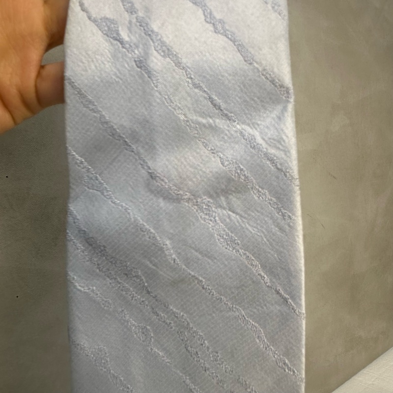 CHANEL 藍灰色斜條紋領帶 領結 絲綢（中古）-8