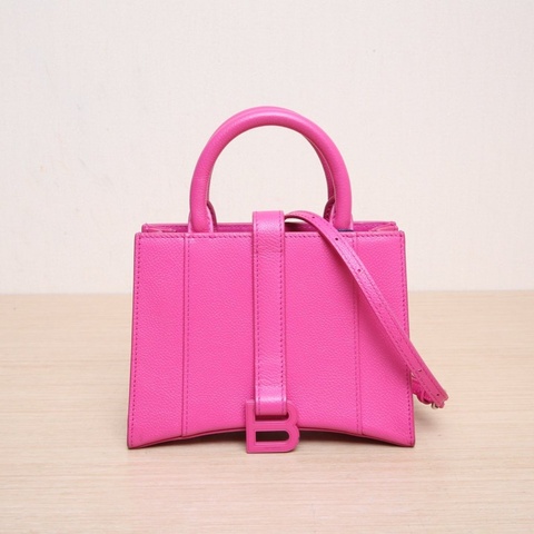BALENCIAGA 玫紅牛皮Hourglass沙漏手袋肩背包