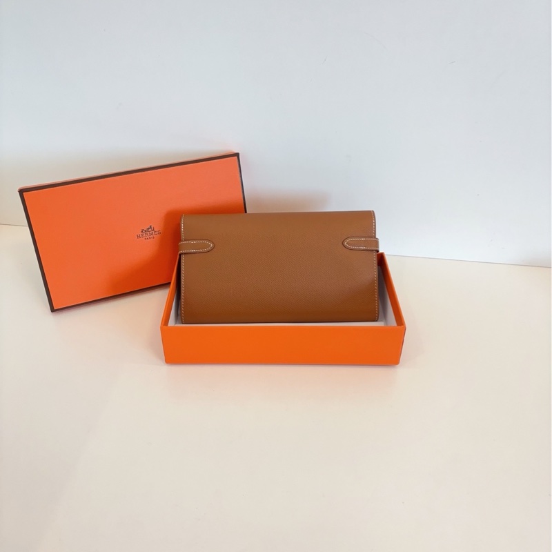 【99新閒置帶膜🆕】Hermes Kelly長錢包/錢夾子 金剛金棕銀扣 X刻 E皮 斜挎包-1