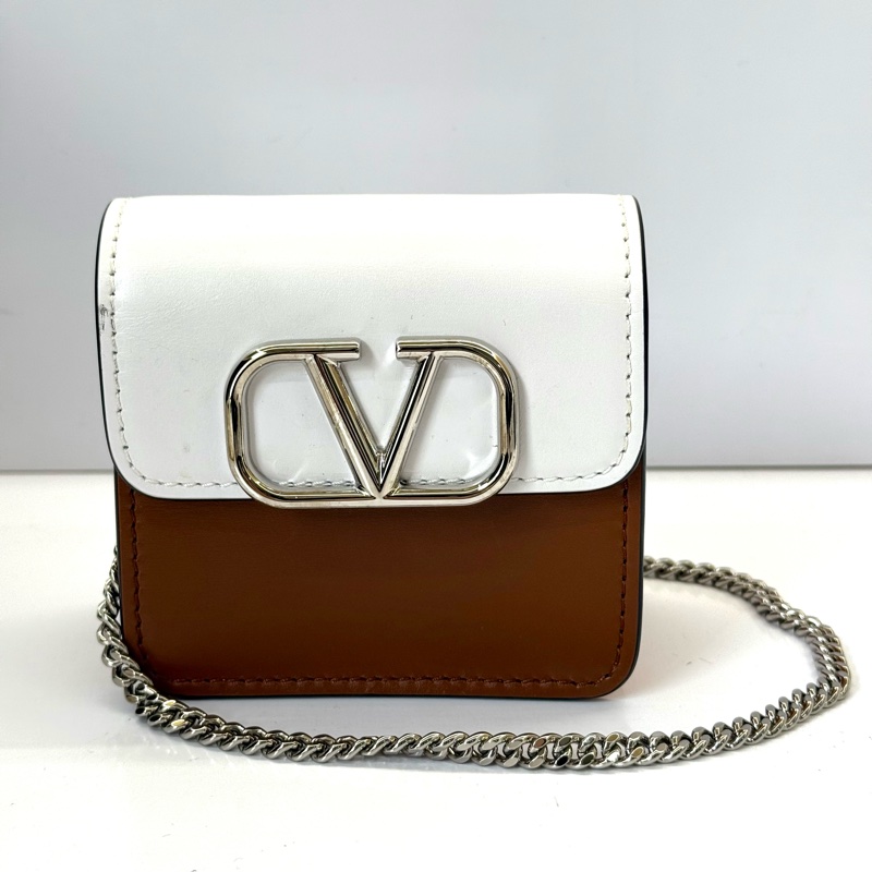 VALENTINO 范倫鐵諾 撞色牛皮斜背迷你鏈條包-0