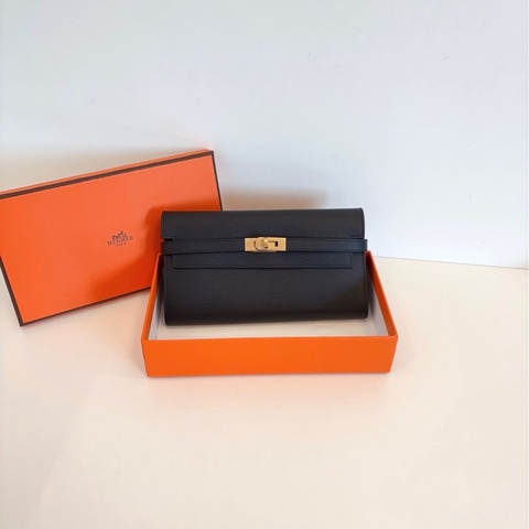 【閒置🆕帶膜】Hermes 愛馬仕 kelly 黑金長錢包手包 斜挎包