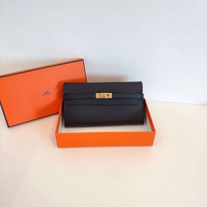 【閒置🆕帶膜】Hermes 愛馬仕 kelly 黑金長錢包手包 斜挎包-0