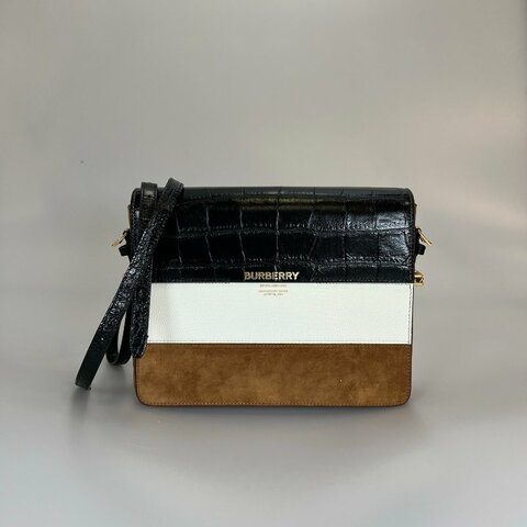 BURBERRY 拚色麂皮肩背包