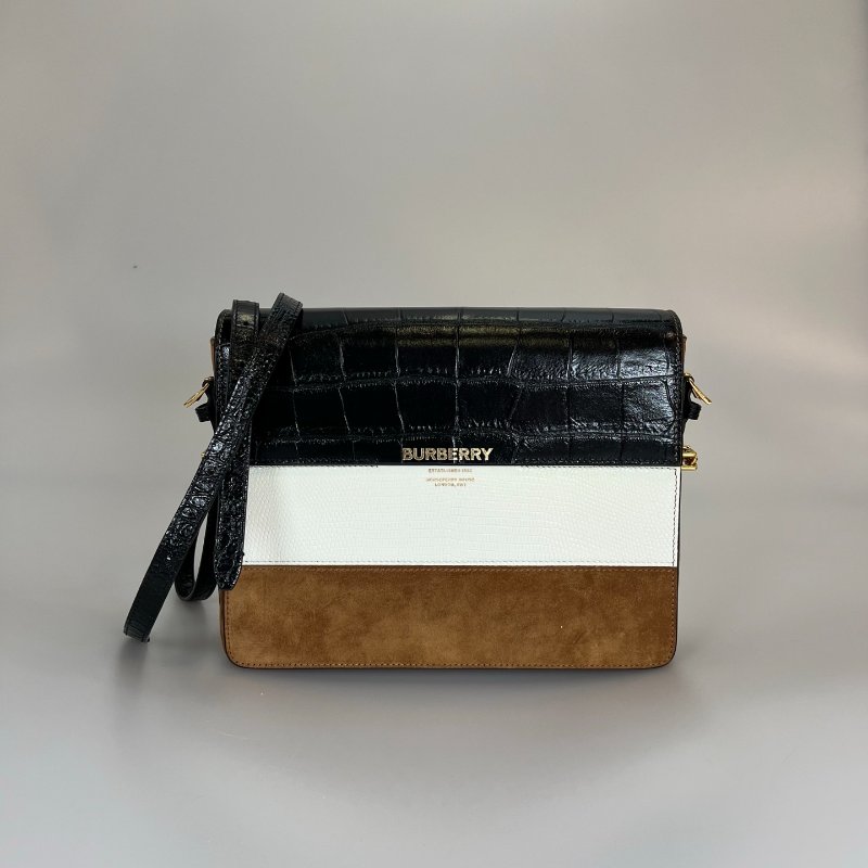 BURBERRY 拚色麂皮肩背包-0