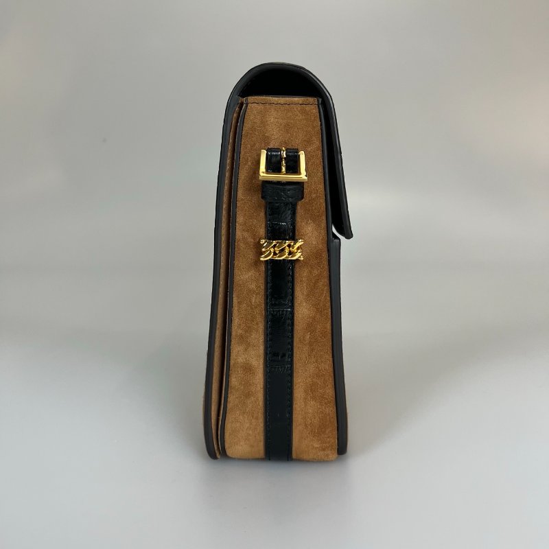 BURBERRY 拚色麂皮肩背包-3