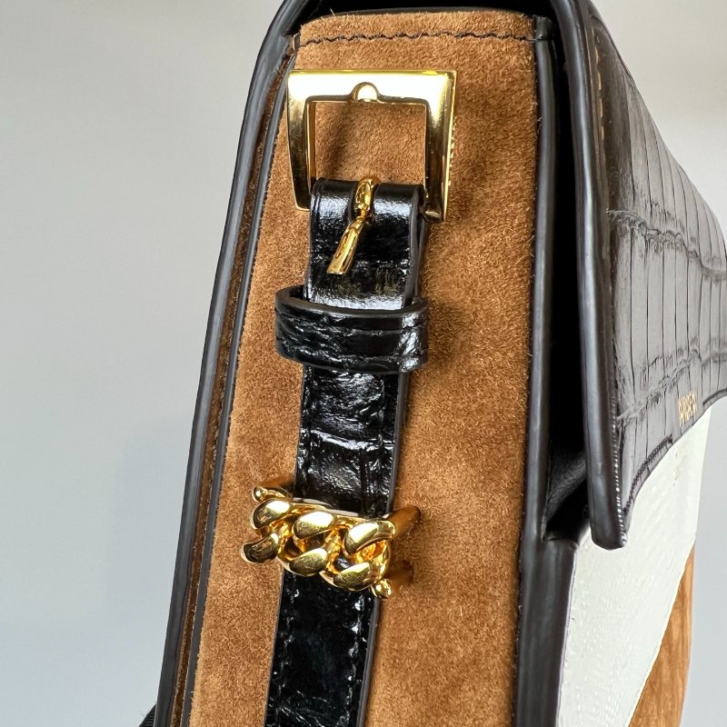 BURBERRY 拚色麂皮肩背包-8