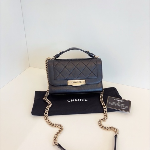 【98新🆕】Chanel 黑金flap handle郵差盒子包 小號 small  手提斜挎包