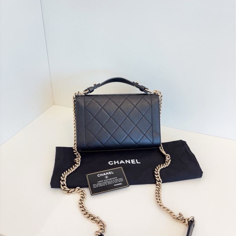 【98新🆕】Chanel 黑金flap handle郵差盒子包 小號 small  手提斜挎包-1
