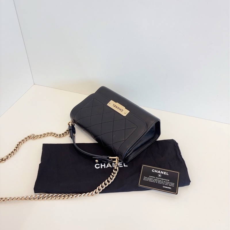 【98新🆕】Chanel 黑金flap handle郵差盒子包 小號 small  手提斜挎包-5
