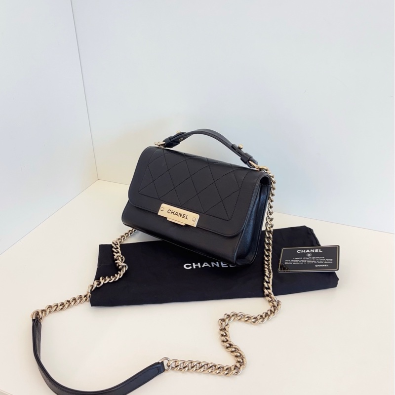 【98新🆕】Chanel 黑金flap handle郵差盒子包 小號 small  手提斜挎包-6
