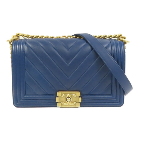 CHANEL 羊皮皮革Boy 20金扣鏈帶肩背袋