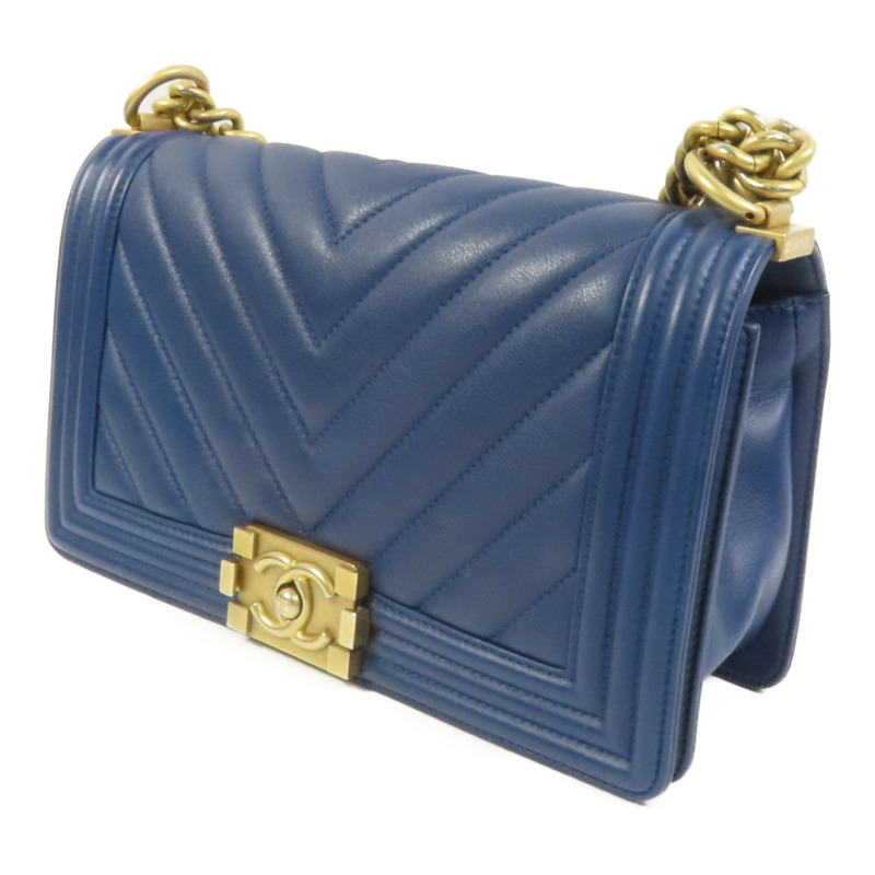 CHANEL 羊皮皮革Boy 20金扣鏈帶肩背袋-2