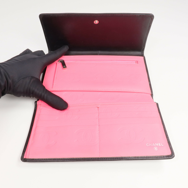 CHANEL 牛皮皮革Cambon Long Wallet銀扣長錢包-11