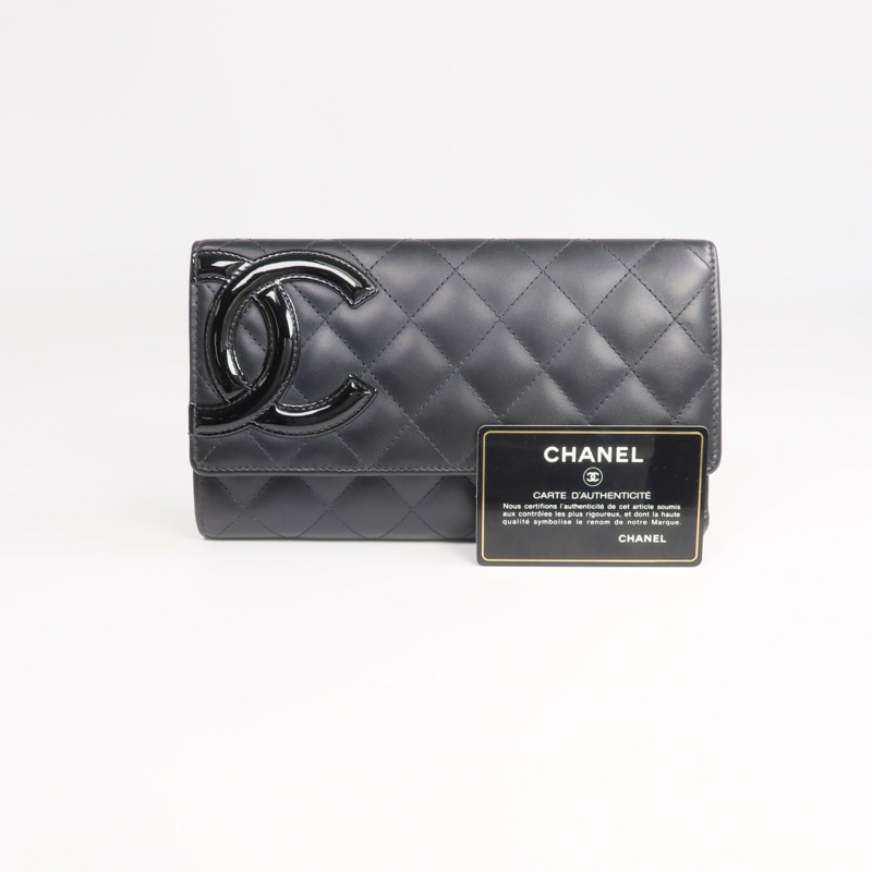 CHANEL 牛皮皮革Cambon Long Wallet銀扣長錢包-19
