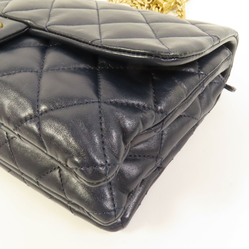 CHANEL 羊皮皮革Chain Shoulder金扣鏈帶肩背袋-12