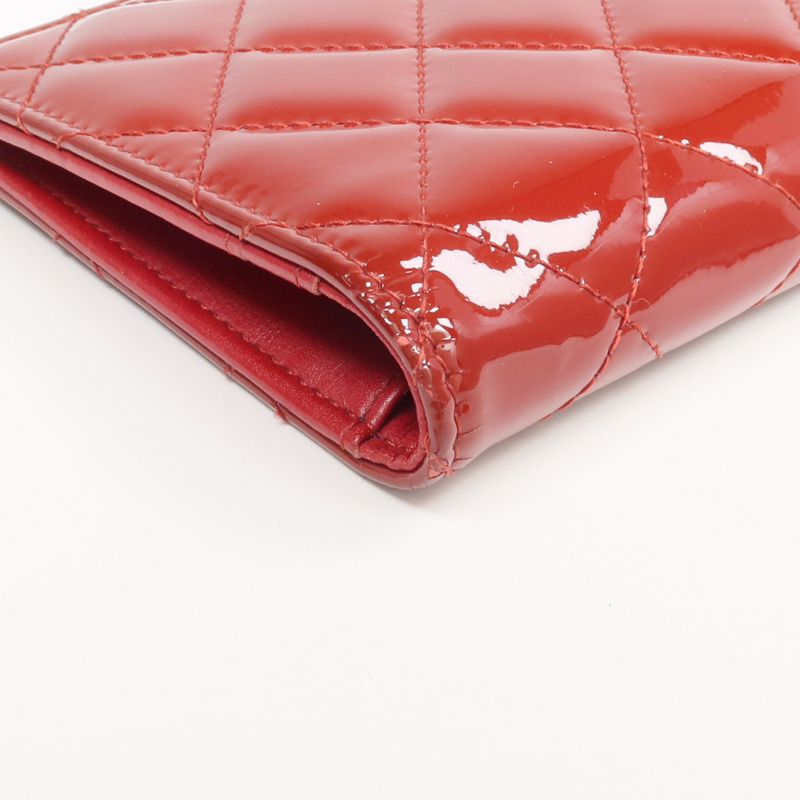 CHANEL 漆皮皮革Long Wallet銀扣長錢包-9