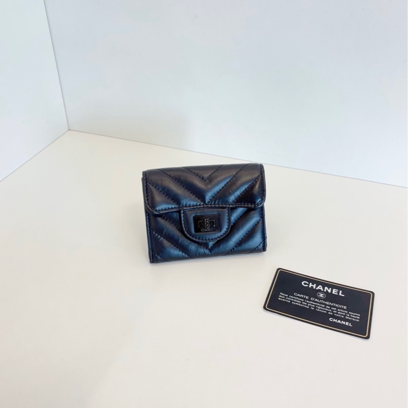 【閒置未使用🆕】Chanel 2.55 soblack♠️ V紋牛皮卡包-0