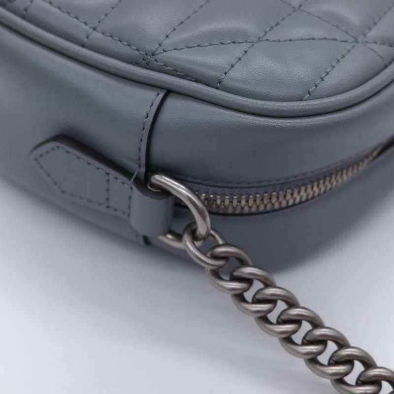 Gucci 古馳 GG Marmont 灰色絎縫牛皮 銀色 拉鍊斜包相機包肩背包-10