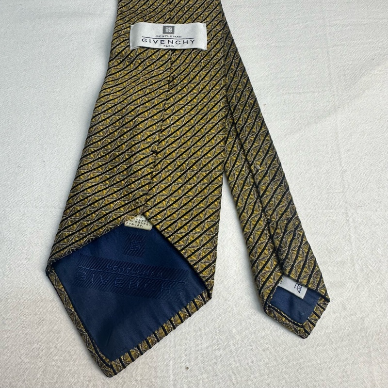 GIVENCHY 紀梵希 黑金菱格織紋領帶 領結 絲綢（中古）-1