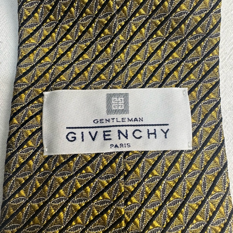 GIVENCHY 紀梵希 黑金菱格織紋領帶 領結 絲綢（中古）-3