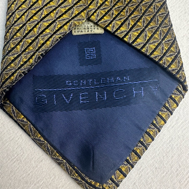 GIVENCHY 紀梵希 黑金菱格織紋領帶 領結 絲綢（中古）-4