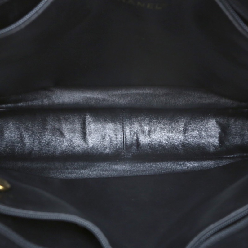 CHANEL 中古黑金羊雙Clogo奶粉包黑色羊皮2開金扣肩背包-5