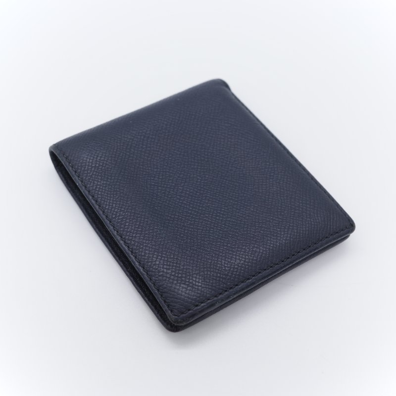 Burberry 巴寶莉 Logo 海軍藍 顆粒紋牛皮 壓花對摺短夾-2