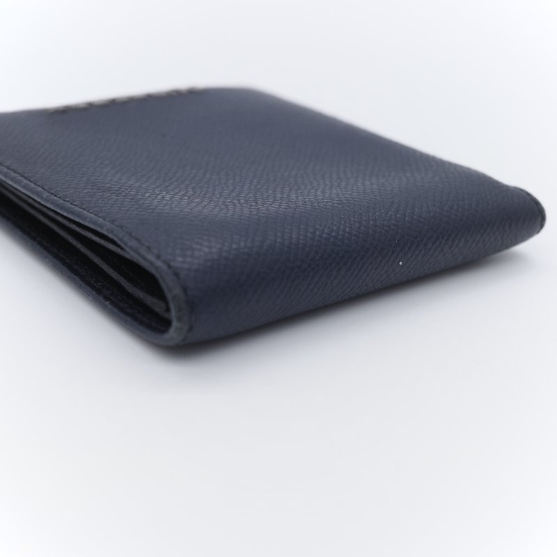 Burberry 巴寶莉 Logo 海軍藍 顆粒紋牛皮 壓花對摺短夾-5