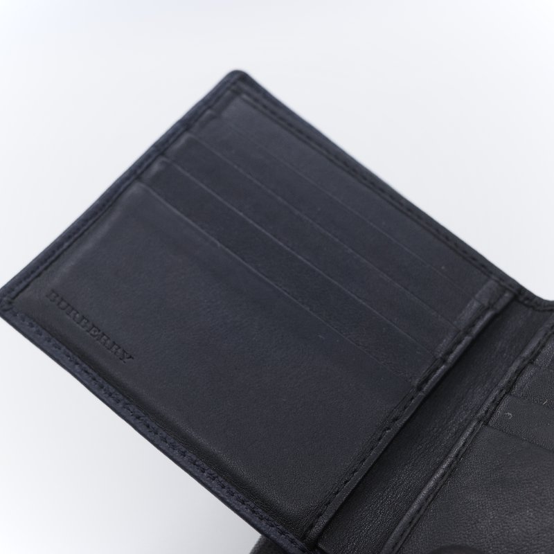 Burberry 巴寶莉 Logo 海軍藍 顆粒紋牛皮 壓花對摺短夾-9