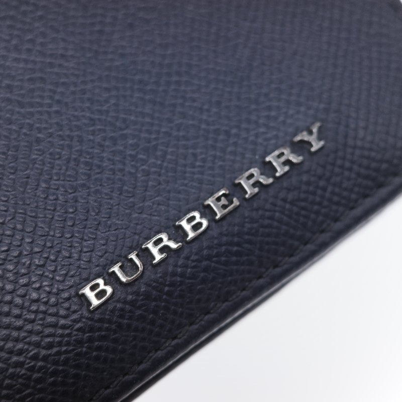 Burberry 巴寶莉 Logo 海軍藍 顆粒紋牛皮 壓花對摺短夾-16