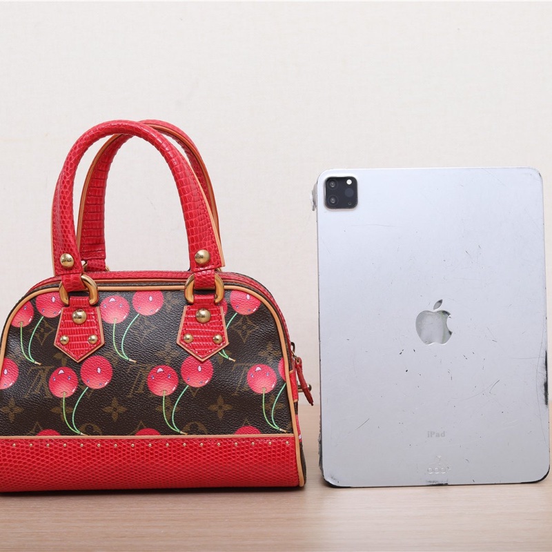 LOUIS VUITTON 中古村上隆櫻桃限定蜥蜴皮手提包印花肩背包-2