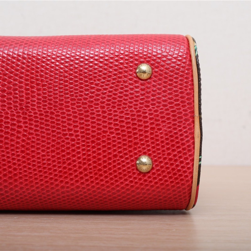 LOUIS VUITTON 中古村上隆櫻桃限定蜥蜴皮手提包印花肩背包-3