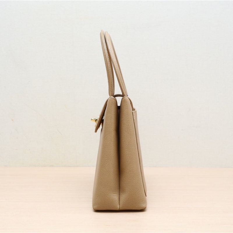 CHANEL 中古米金牛半月kelly手提包黃色5開肩背包-1