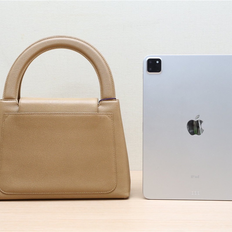 CHANEL 中古米金牛半月kelly手提包黃色5開肩背包-2